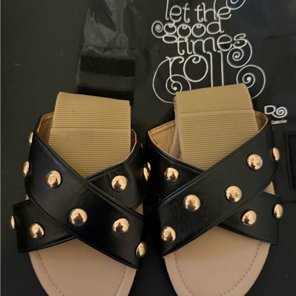 Rollasole packable/travel Black and Gold Studded Women's Sandals